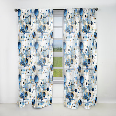 Industrial Blue Matrix Geometric Pattern I - Modern Velvet Curtain - Room Darkening - 1 Panel
