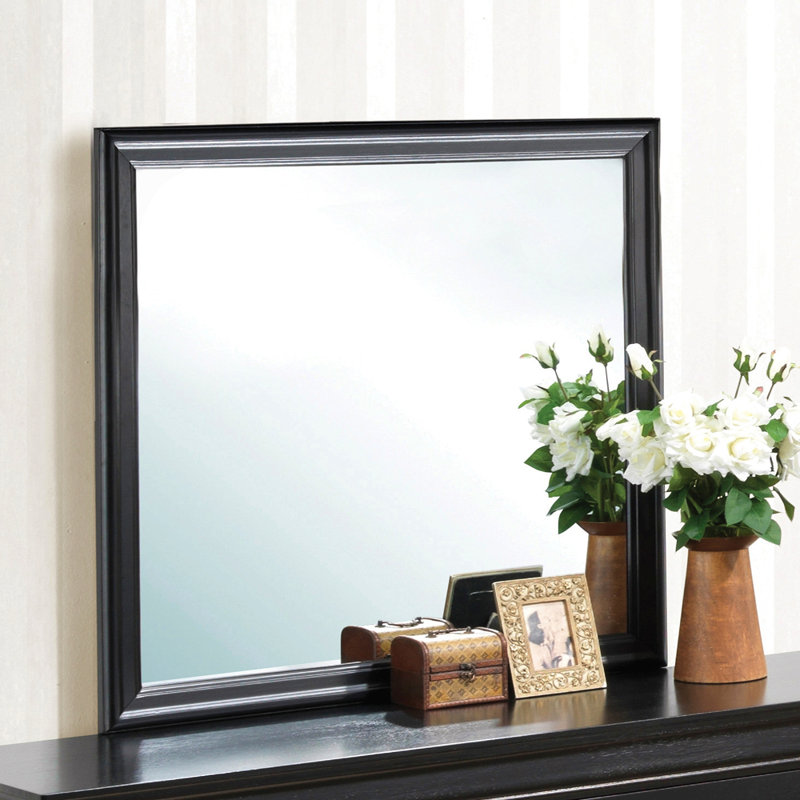 Miroir mural noir Elegant Traditional, Carrée, Noir, 38 po x 38 po