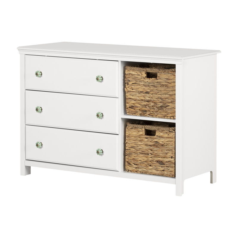 Balka 3-Drawer Dresser with Baskets, White/Weathered Oak