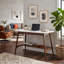Bureau 48 po Mid-Century avec tablette de rangement inférieure - base en bois de pacanier, plateau blanc, l 48 po x P 24 po