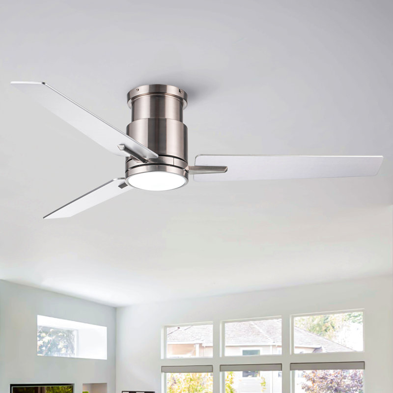 52" Lowe Profile Ceiling Fan With Light, Brushed Nickel, Brushed Nickel