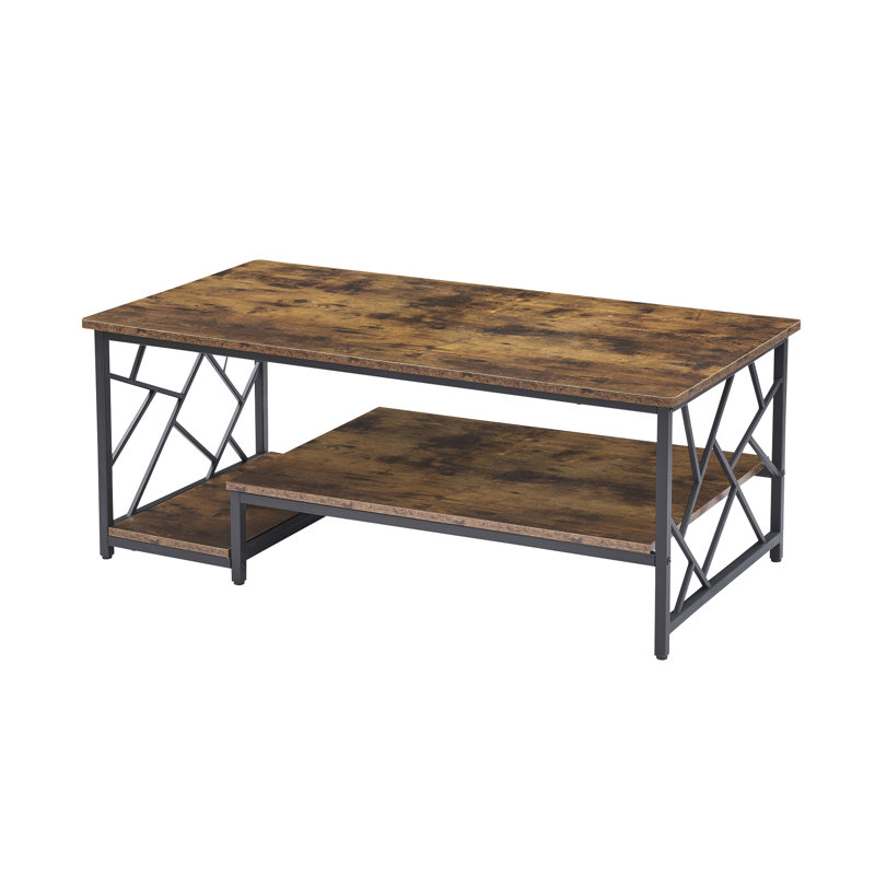 Caveney Coffee Table with Storage, Metal Frame, Industrial Cocktail Table