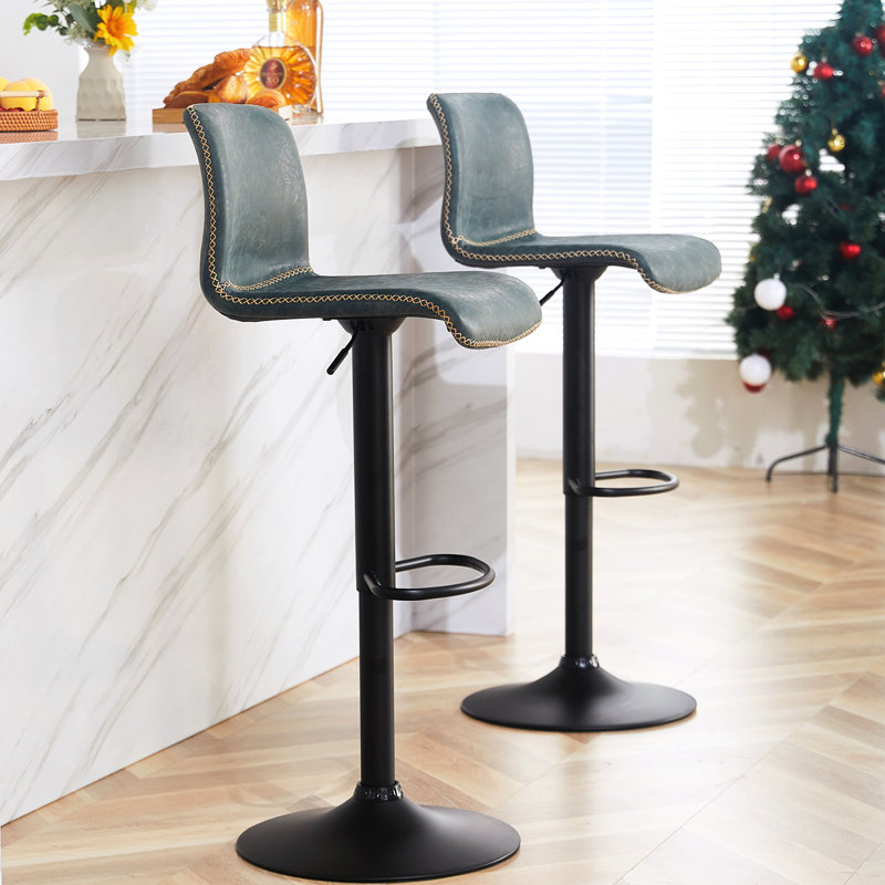 Tabouret de bar rotatif à hauteur réglable avec structure en métal, Bleu sarcelle foncée, 2