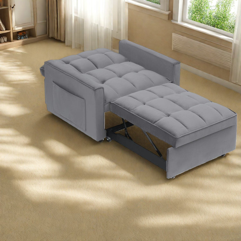 Chaise de canapé-lit réglable moderne, structure en métal et en bois, fauteuil inclinable multifonctionnel compact pour petits espaces, gris foncé