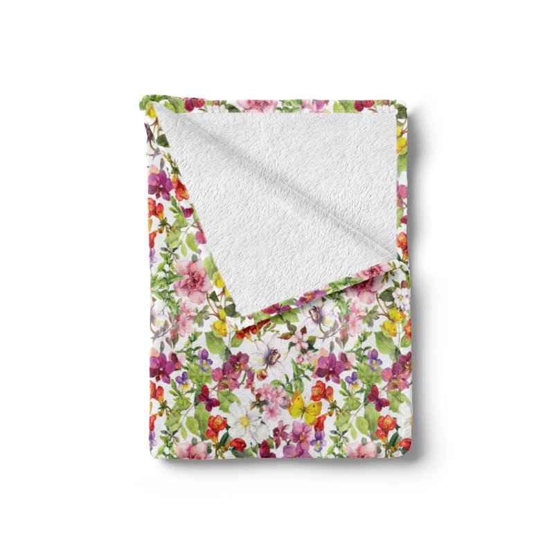 Hand Woven Throw Blanket, 70" x 90", Reseda Green/Pale Coffee Floral