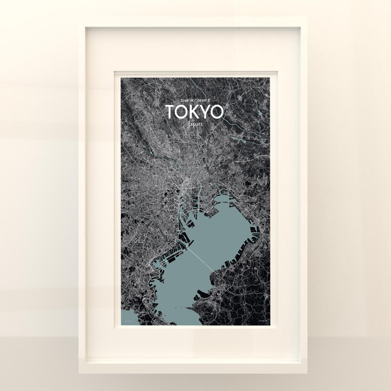 Tokyo City Map In Midnight - No Frame Print, 17cm H x 11cm W x 0.05cm D