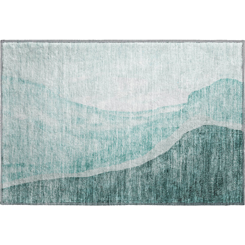Premium Machine Washable Prisco Teal Rug, Rectangle 1'8" x 2'6"