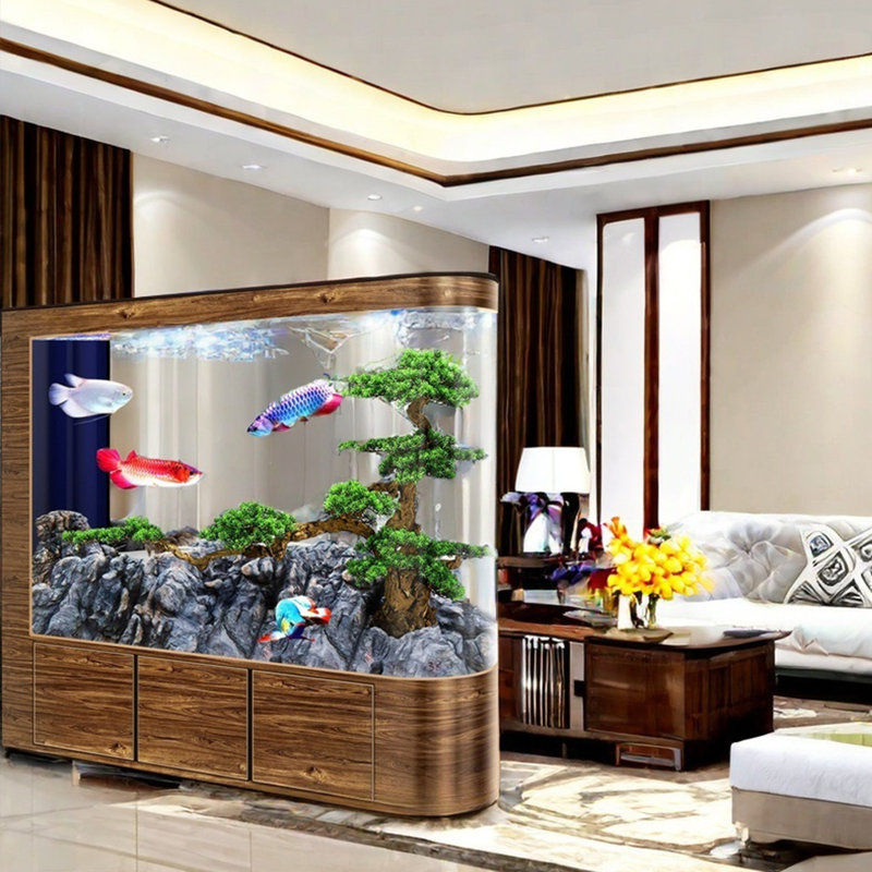 Aquarium moderne semi-circulaire Eco, H 58,2 po x l 47,2 po x P 15,7 po, Brun