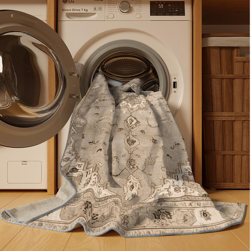 Tapis gris Tabriz lavable à la machine, Rectangle 6 pi x 9 pi