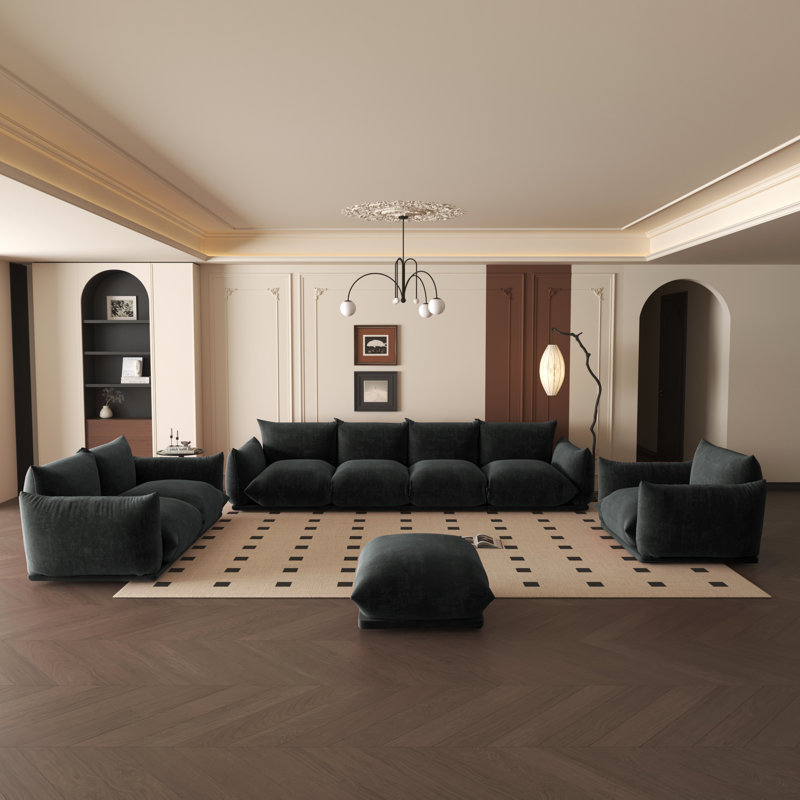 Ensemble de canapé modulaire rembourré en tissu de chenille 4 pièces Cath Kavia, Chenille noir