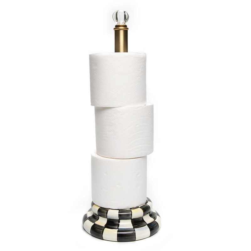 Black and White Checkered Steel Toilet Tissue Holder with Glass Knob
