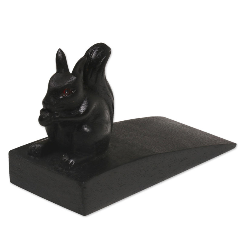 Rodrigo Helpful Squirrel Wood Wedge Floor Stop, Black