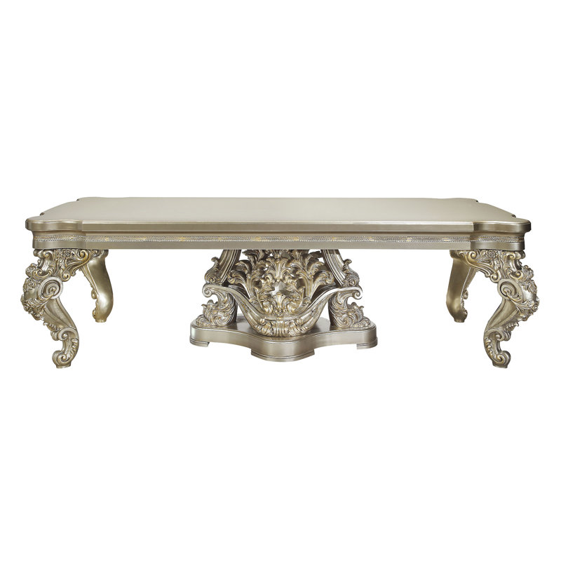 Table de salle à manger Mas, design classique sculpté, or champagne, 110 pouces