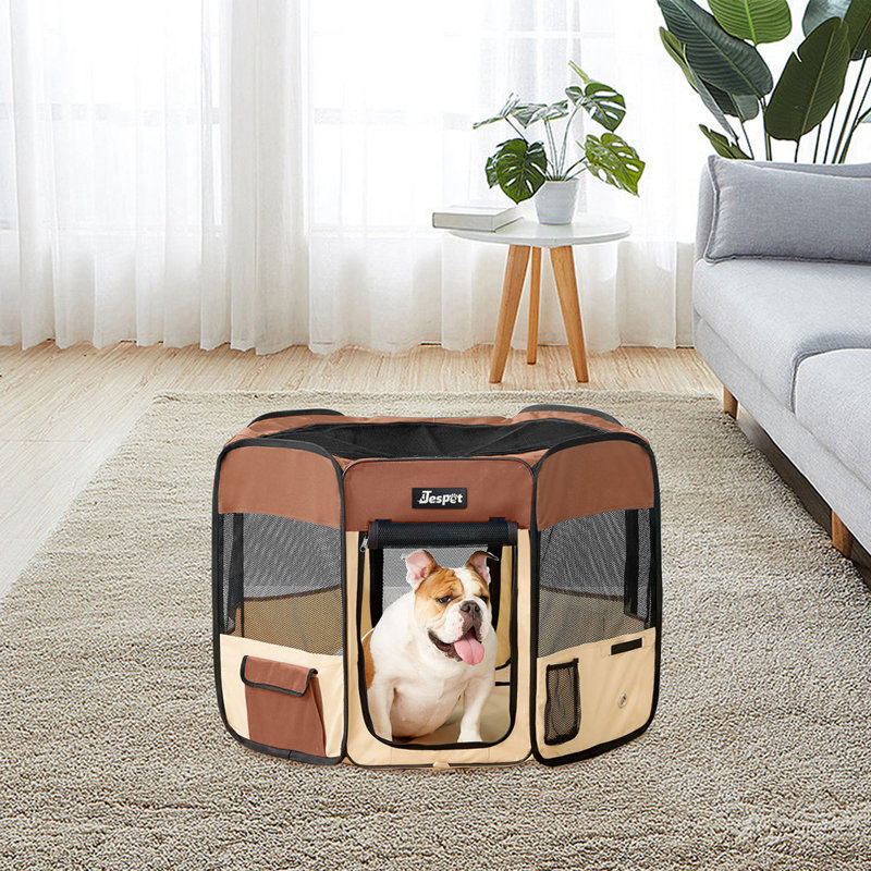 Panel Fabric Exercise Pen With Door, 30" H x 61" W x 61" D, Brown