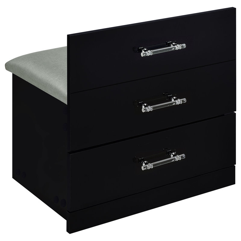 Aurianne 3-Drawer Makeup Vanity & Stool Set, Black