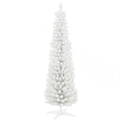 Arbre de Noël artificiel enneigé 6 pi, arbre de Noël mince avec branches réalistes et base en plastique pour décoration d'intérieur, blanc