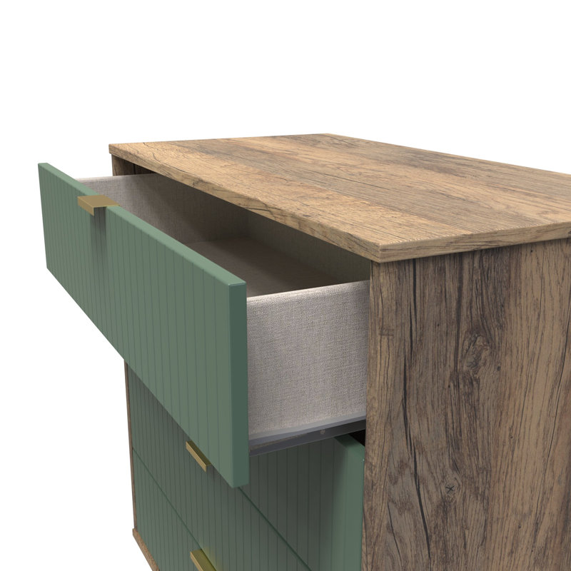 Fully Assembled Alojz 4 - Drawer Chest of Drawers, Labrador Green/Vintage Oak
