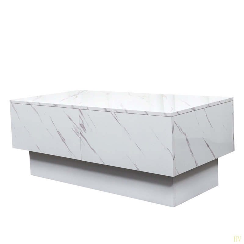 Table basse avec plateau coulissant, table centrale avec compartiment de rangement caché, table extensible pour le salon