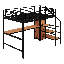 Lit mezzanine double en métal avec bureau intégré, escalier de rangement, petite armoire et lumière DEL-92287717