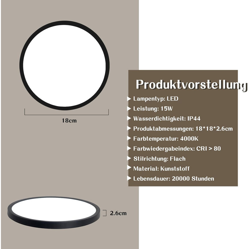 LED Semi Flush Mount, Black, 4000 Kelvins