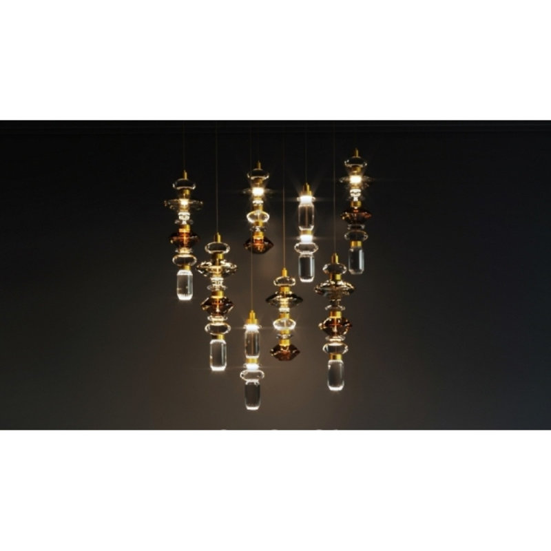 Lustre géométrique en bronze à 9 lumières Khyren, H 14 po x l 9 po x P 9 po, Couleurs mélangées, Bronze