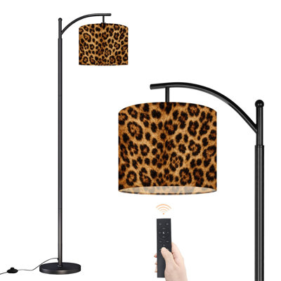 Arc Floor Lamp with Adjustable Lampshade Leopard skin seamless design print textile fabric Standing Lamp 3 Color Temperatures Dimmable Tall Pole Lamp with Foot Switch for Bedroom