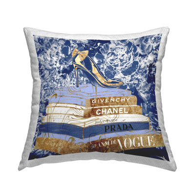 Stupell Industries Designer Glitz Heel on Books Fashion Glam Blue Printed Pillow Outdoor Printed Pillow by Ziwei Li