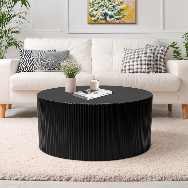 Table basse 35,83 "à rayures élégantes et minimalistes, Noir