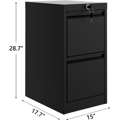 Lockable 2-Drawer Vertical Cold Rolled Steel File Cabinet with Anti-Tilt Interlock, Hanging Rails for Letter, Legal & A4 Files, Under-Desk Office Storage Cabinet