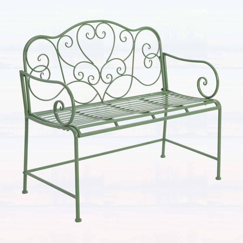 Banc de jardin élégant avec dossier décoratif recourbé, siège double et fabrication en fer résistant aux intempéries pour une assise confortable