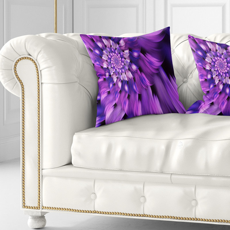 Fleur bleue en forme d'art fractal - coussin imprimé floral, 18 po x 18 po, Coussin décoratif