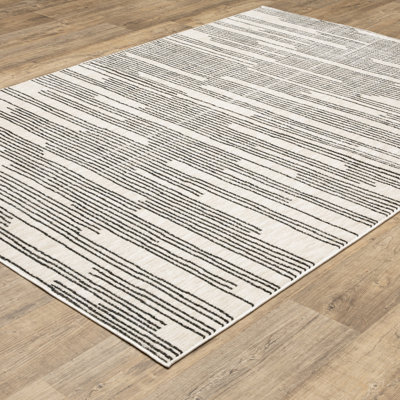 Harlow Etched Stripes Black/ Beige Area Rug