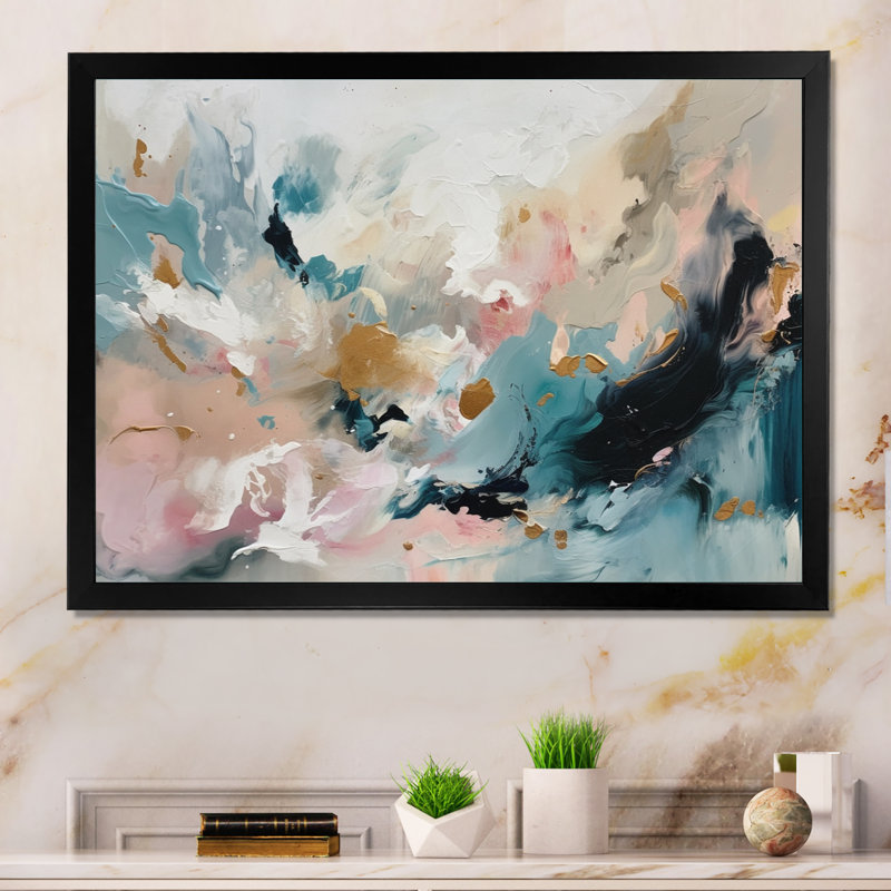 Delicate Brushstrokes, peinture abstraite V - Reproduction d'art sur toile, Cadre simple noir, H 24 po x l 32 po x P 1 po