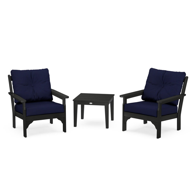 Vineyard 3-Piece Deep Seating Set, Black, Navy