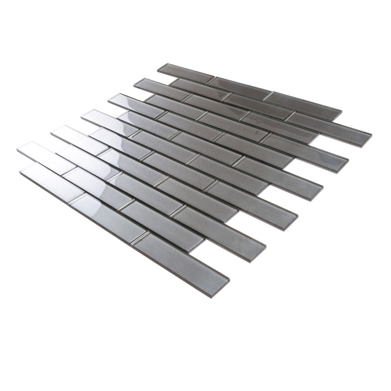 2X8 Subway Glass Mosaic Tile, Pewter