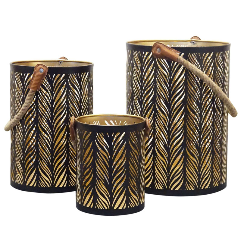 3 Piece Metal Wall Lantern Set, Black, 25cm H x 20cm W x 20cm D