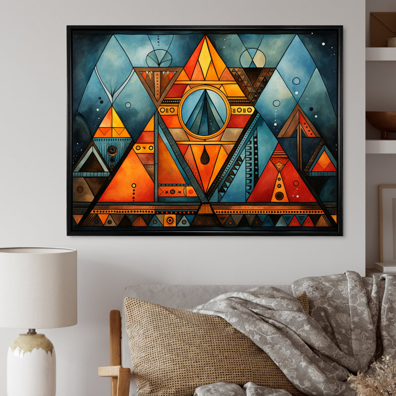 Motif tribal africain I sur toile, H 34 po x l 44 po x P 1,5 po, Cadre flottant noir