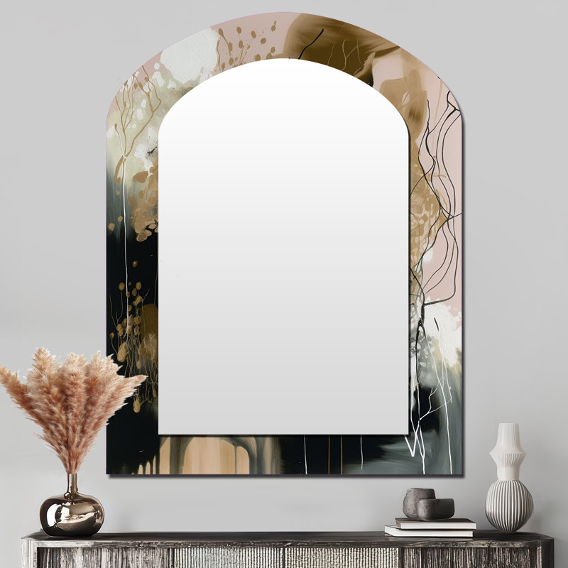 Black Chaos V - Abstract Asymmetrical Mirror, Black Arch Decorative Wall Mirror, Printed Metal Art, 43" x 33"