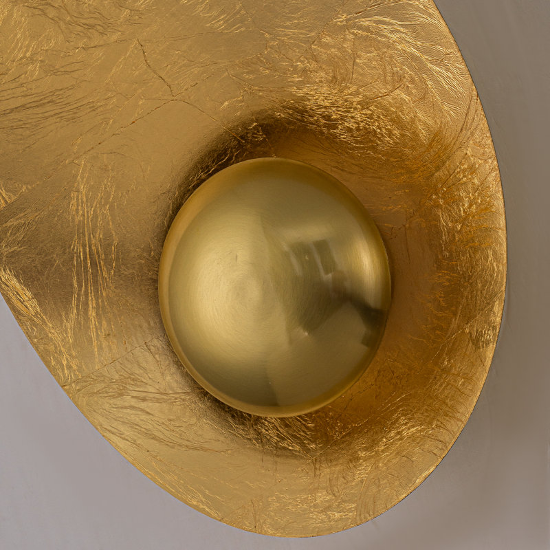 Hand Applied Gold Leaf LED Wall Sconce, 7W Dimmable 3000K Warm Light, Modern Luxury Oval Shell Design, Hardwired Decorative Lighting For Living Room Bedroom Bathroom, UL Listed