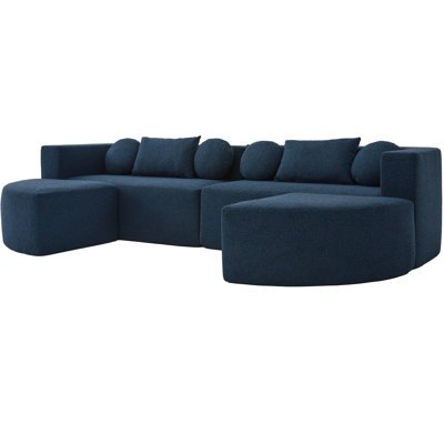 Boneless Couch Modular Sectional Sofa 114.9" Free-combined Sofa Couch Sofa Bed Compression Sofa with Deep Seating and Curved Design for Living Room, Blue