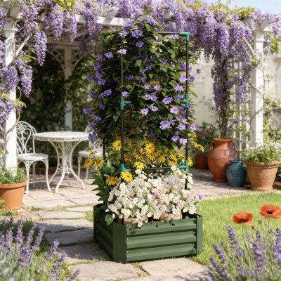 Lit de jardin surélevé en acier galvanisé durable avec cage à tomates, parfait pour la plantation en plein air et une croissance maximale.