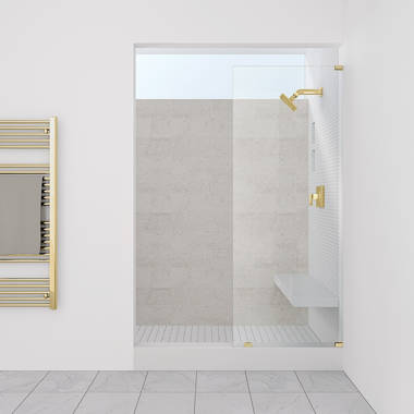 Madeira 24 in. x 76 in. Fixed Grid Pattern Shower Screen with EnduroShield  3/8 in. Thick Clear Tempered Glass