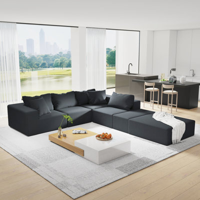 L Shaped Living Room - 132", Chenille, Foam 6 Pillows, Bedroom Matching Design Sectional For Decoration 132" Shaped,