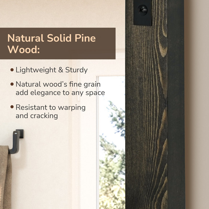Gwenneth Rectangle Wood Mirror for Bathroom, Solid Pine Wood, 30" x 72", Black