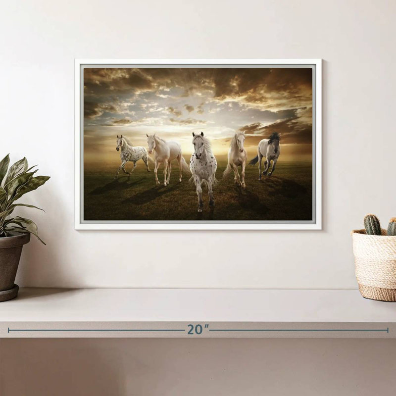 Chevaux blancs dramatiques, Cadre flottant blanc, 13 po x 9 po