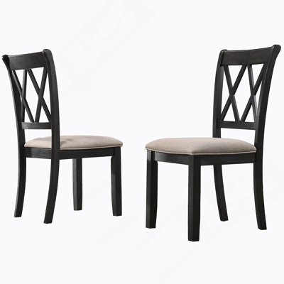Fabric Upholstered Dining Chair In Black, Set Of 2
