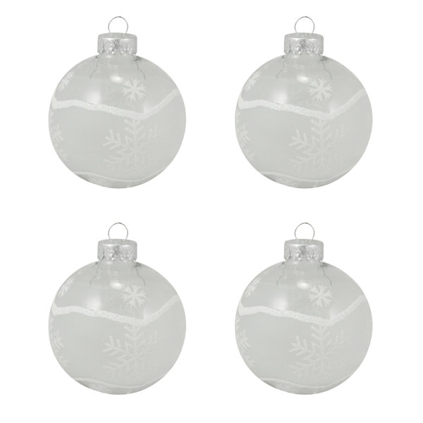 Northlight 4ct Clear and Frosted Glitter Snowflake Glass Ball Christmas ...