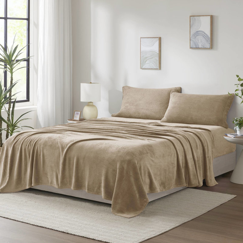 Drap simple taupe - 100% pour un espace de sommeil confortable, brossé des deux côtés, livré avec un drap plat, des draps-housses et une taie d'oreiller, des matelas élastiques de 16 po, 3 pièces lavables à la machine dans un ton doux