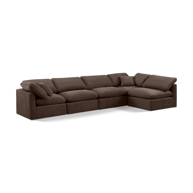Itala Velvet L-Shaped Sectional Reversible, Brown Velvet