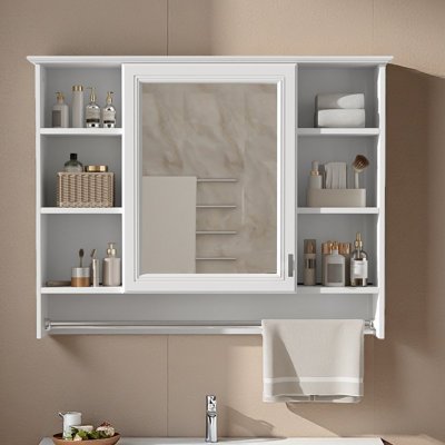 Armoire de toilette 3 en 1, armoire à pharmacie murale de 36 pouces avec tablette réglable et porte à fermeture en douceur, miroir haute définition avec rangement pour meuble-lavabo de salle de bain